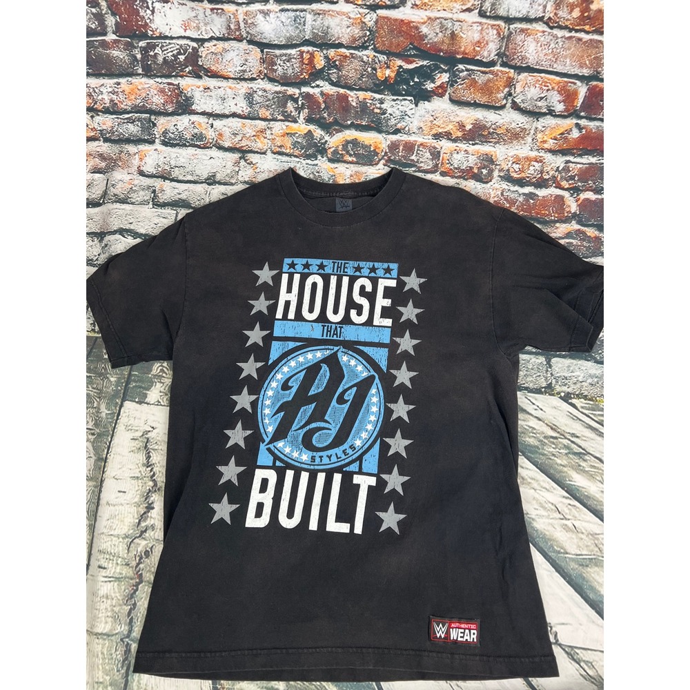 WWE Authentic AJ Styles The House That AJ Built Black Graphic T-Shirt Mens Large